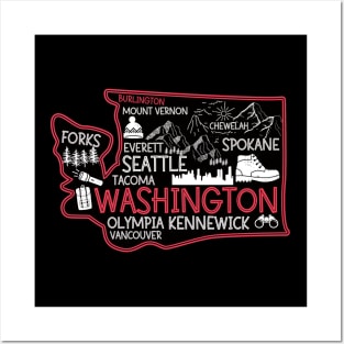 Burlington Washington cute map Tacoma Seattle Kennewick Spokane Posters and Art